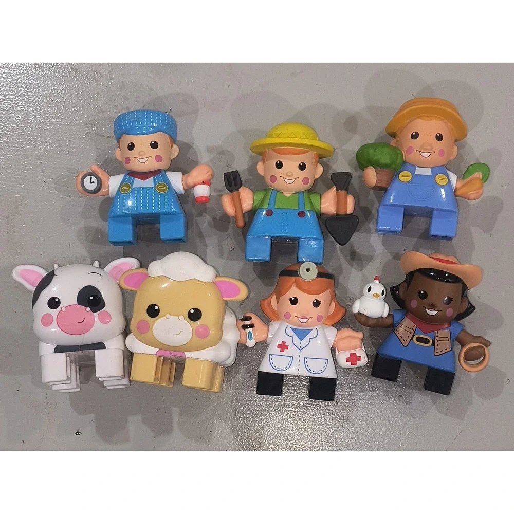 Fisher Price Little Tikes Waffle Block Figures Lot 7pc Cow Sheep Doctor Farmer